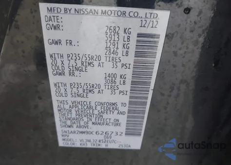 2013 Nissan Pathfinder Platinum z USA, uszkodzony, nr VIN 5N1AR2MM9DC626732